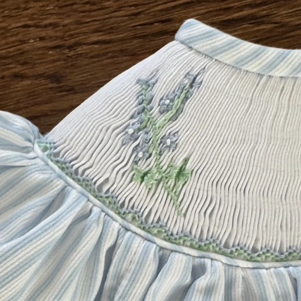 Ruth And Ralph Blue Stripe Floral Smocked Helen Dress - Picture 7 of 16